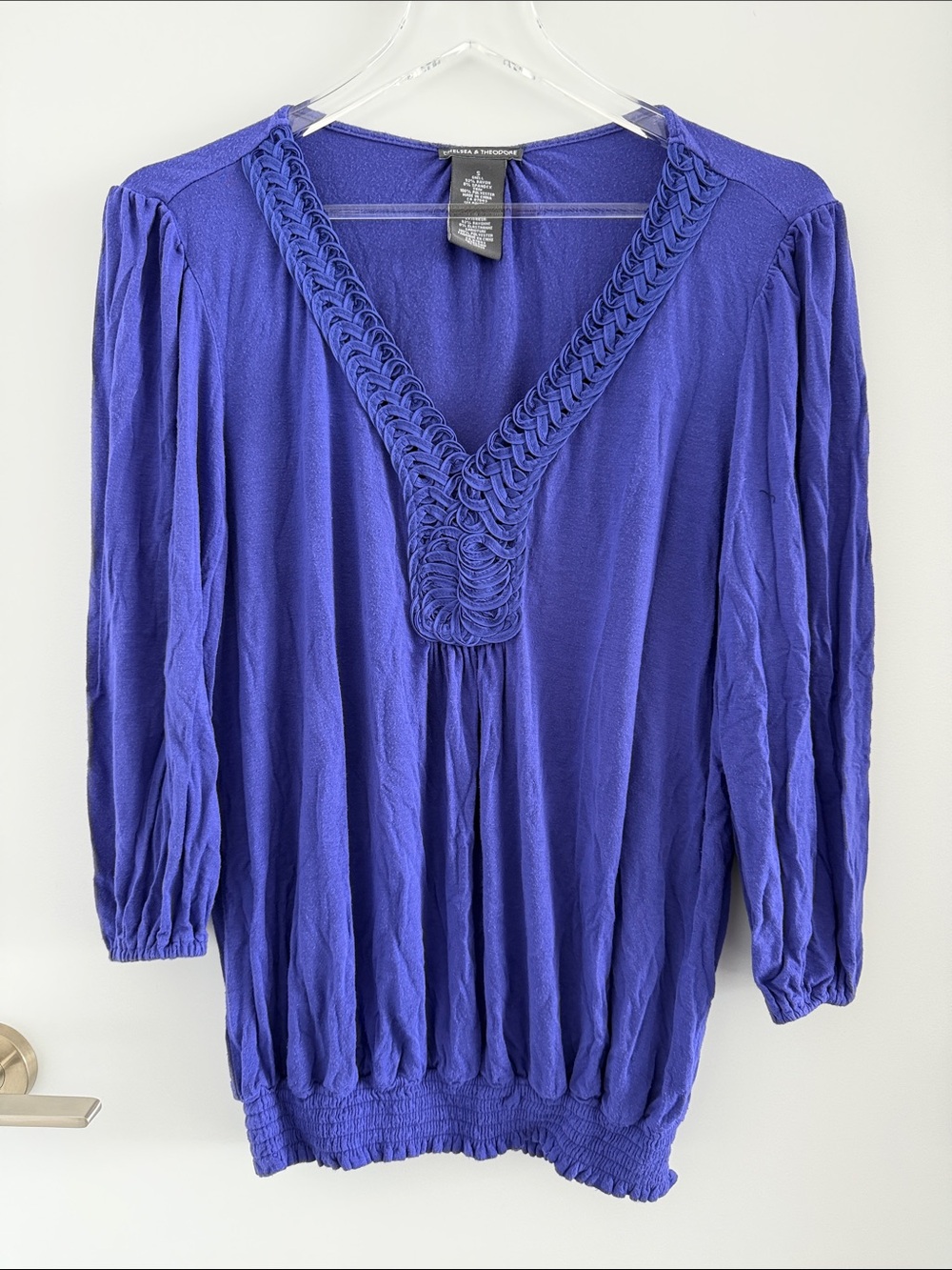 Chelsea & Theodore - Women's Purple V-Neck Braided Detail Top